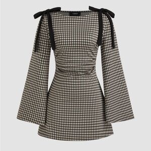 Cider Black and White Gingham Tie-Shoulder Mini Dress